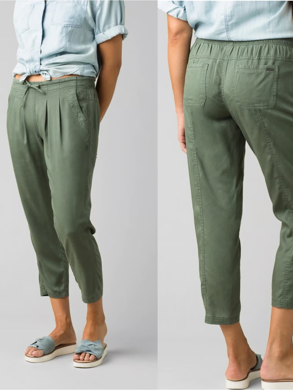 Prana Green Tencel Lyocell Cropped Pull On Larkin Pants